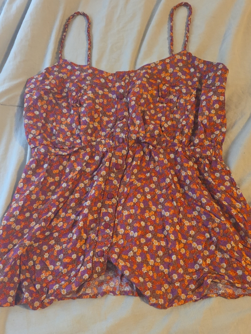 Heritage Purple Floral Button-Front Camisole with Orange & White Flowers